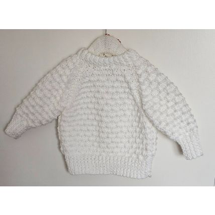 Hand Knitted White Chunky Wool Jacket & Hat to fit 18-24 months Approx BRAND NEW