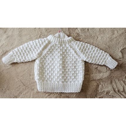 Hand Knitted White Chunky Wool Jacket & Hat to fit 18-24 months Approx BRAND NEW