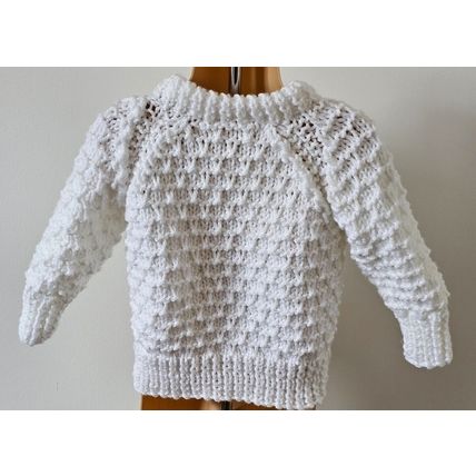 Hand Knitted White Chunky Wool Jacket & Hat to fit 18-24 months Approx BRAND NEW