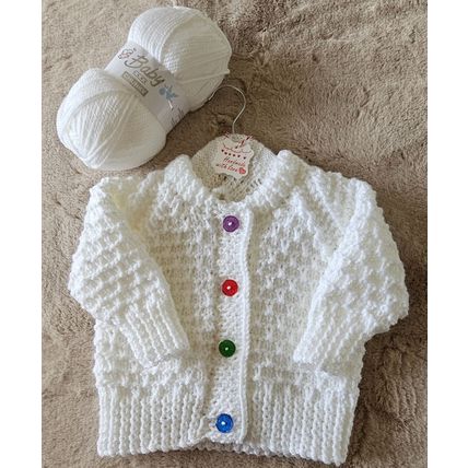 Hand Knitted White Chunky Wool Jacket & Hat to fit 18-24 months Approx BRAND NEW