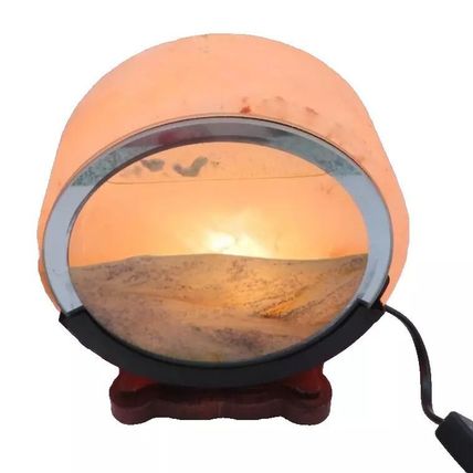 Himalayan Salt Lamp Round with Gold Sand Decoration 17 CM Wooden Base Light