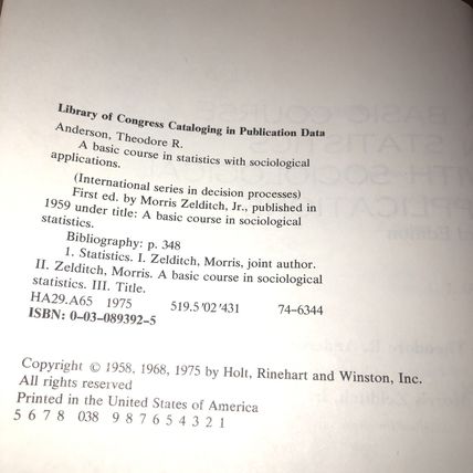 A Basic Course in Statistics With Sociological Applications. Anderson & Zelditch
