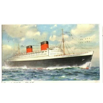 SHIPPING Cunard White Star Line QUEEN ELIZABETH Paquebot CHERBOURG MANCHE 1958