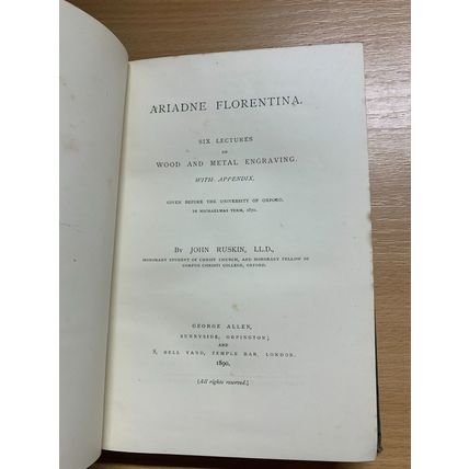 1890 JOHN RUSKIN "ARIADNE FLORENTINA" WOOD & METAL ENGRAVING ANTIQUE BOOK (P4)