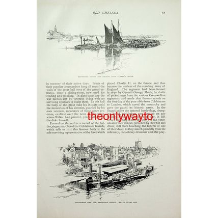 Battersea Bridge, Pier & Church, London, Book Illustration (Print), 1887