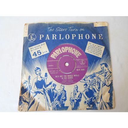 7" 1957. LAURIE LONDON. HE'S GOT THE WHOLE WORLD WORLD IN HIS HANDS.NEAR MINT