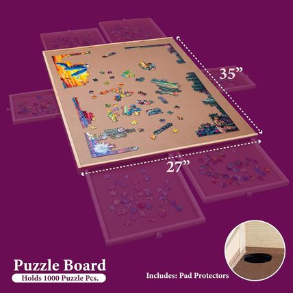 Playvibe 1500 Piece Rotating Puzzle Board with Drawers and Cover - Sturdy Jigsaw