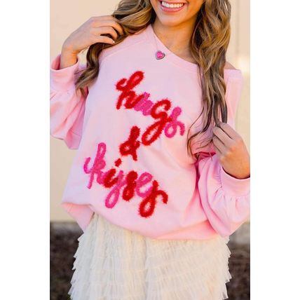 Pink Hugs and Kisses Pop Up Embroidered Raglan Sleeve Sweatshirt