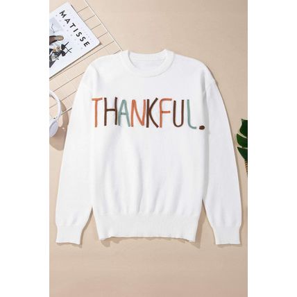 White Thankful Ivory Embroidered Sweater