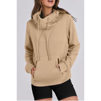 Parchment Zipped Pocket Cozy Drawstring Hoodie