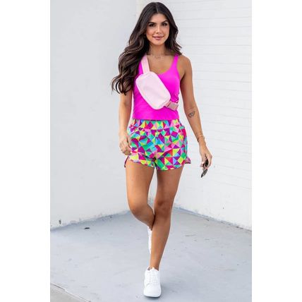 Multicolor Geometric High Waisted Athletic Shorts