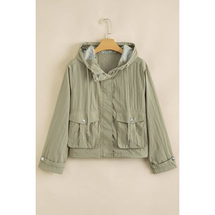 Laurel Green Zipped Pocket Cropped Hooded Utility Jacket