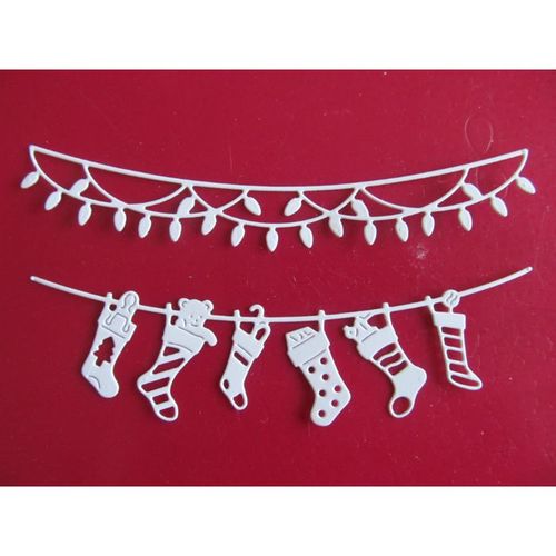 6 x Tattered Lace Die Cuts Christmas Stocking & Lights Washing Line