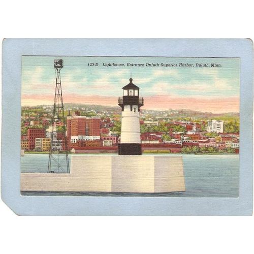 MN Duluth Lighthouse Postcard Lighthouse Entrance To Duluth-Superior Harbo~664