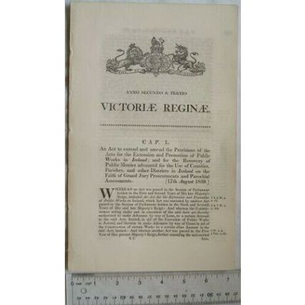 1839 Act of Parliament: extension & promotion of public works in Ireland