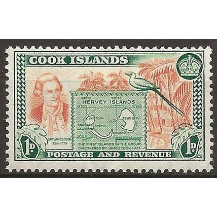 Cook Islands 1949 SG151 1d Black & Green Mounted Mint .