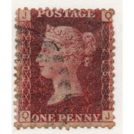 Sg43 1d red plate 208 fine used " Q J" (REDS)