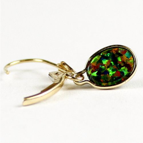 Created Black Opal, 14K Gold Leverback Earrings, E001