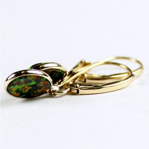 Created Black Opal, 14K Gold Leverback Earrings, E001