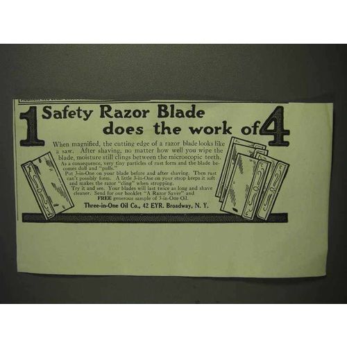 1917 Three-in-One Oil Ad - 1 Razor Does Work of 4