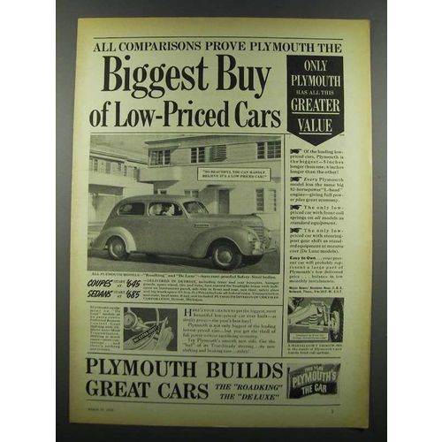 1939 Plymouth Car Ad - Biggest Buy of Low-Priced Cars