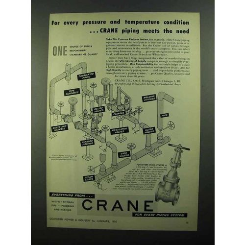 1950 Crane Piping Ad - Pressure and Temperature