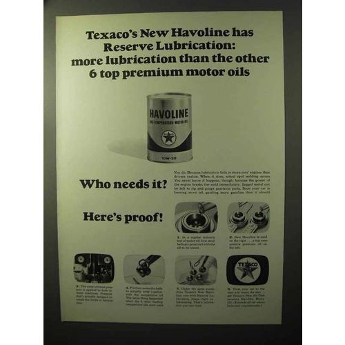 1964 Texaco Havoline Motor Oil Ad - Reserve Lubrication