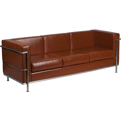 Stainless Exo-Frame Leather-Soft French Swiss 3-Seat Sofa Black White Brown Gray