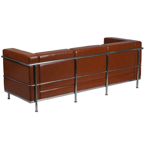 Stainless Exo-Frame Leather-Soft French Swiss 3-Seat Sofa Black White Brown Gray