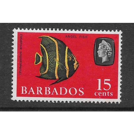 BARBADOS 1965 MARINE LIFE 15c ANGELFISH BLACK YELLOW & RED SG 330 M / MINT