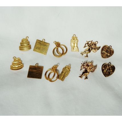 12 Pc Vintage Wedding Theme Charms 3/4 Inch Hollow back Ring Cupid Love Birds