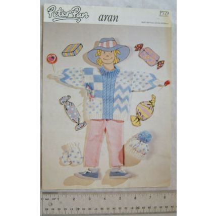 Vintage: Peter Pan P779 child's sweater hat & mitts, aran