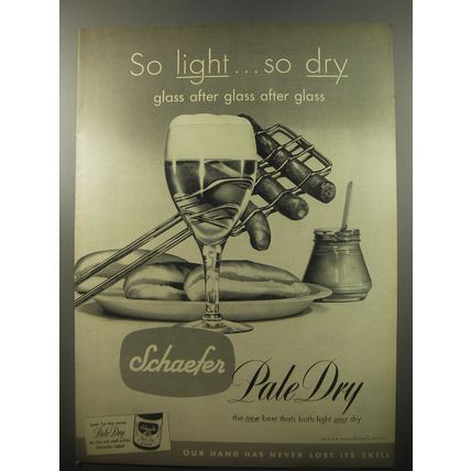 1950 Schaefer Pale Dry Beer Ad - glass after glass after glass