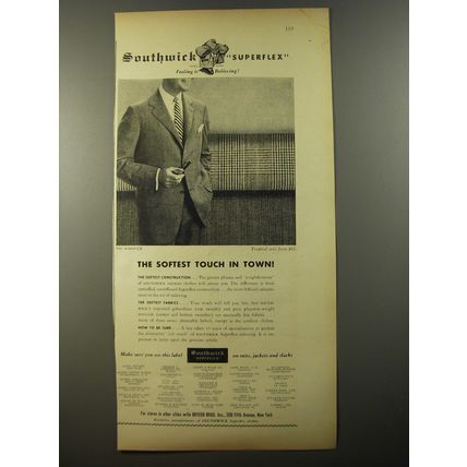 1954 Southwick Warwick Suit Ad - The softest touch in town