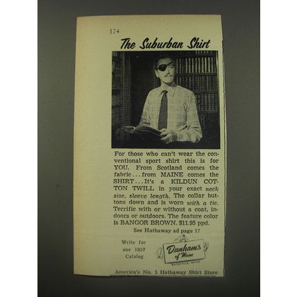 1956 Dunham's of Maine Hathaway Shirt Ad - The Suburban Shirt