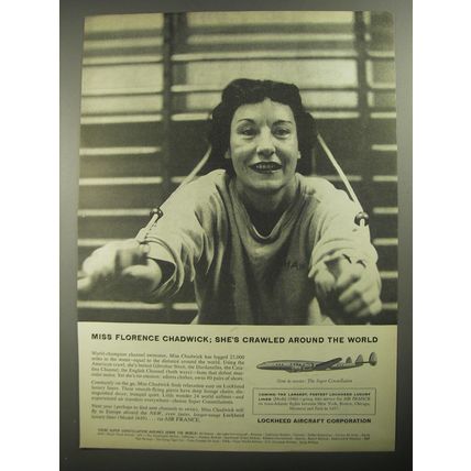 1956 Lockheed Super Constellation Airplane Ad - Miss Florence Chadwick