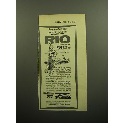 1957 REAL Airlines Ad - Bargain Air Fares to Latin America Miami to Rio