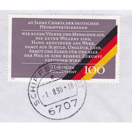 Germany 1990 Expelled Germans Charter SG 2320 Schifferstadt cancel On Piece VGC