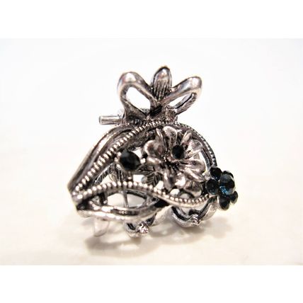 Silver metal blue/black flower crystal hair claw clip bridal clip