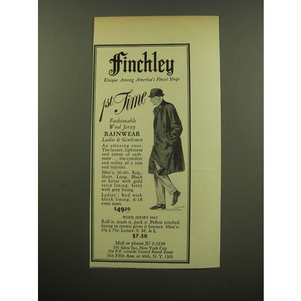 1959 Finchley Rainwear Coat Advertisement - 1st Time