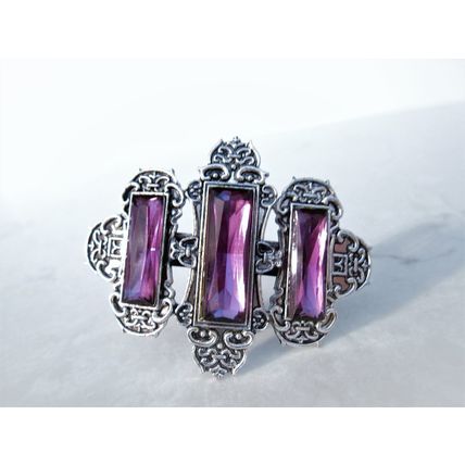 Silver metal purple green black jeweled viking nordic hair clip barrette