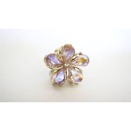 Small mini gold metal ab crystal flower hair claw clip