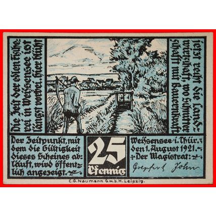 ERFURT AND LEIPZIG 1534:GERMANY WEISSENSEE★25 PFENNIGS 1921★LOW START★NO RESERVE