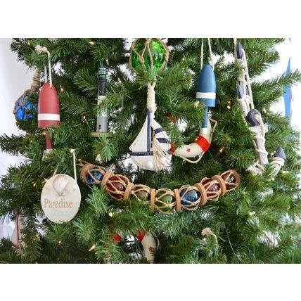 Pack Of 2] Wooden Rustic Blue Sailboat Model Christmas Tree Ornament
