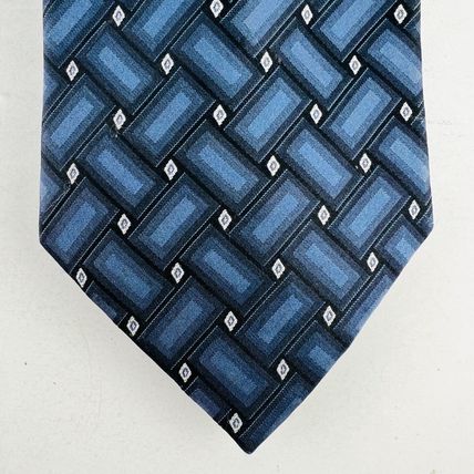 J Ferrar Dress Design Necktie Tie Silk Blue Black Rectangle Diamonds