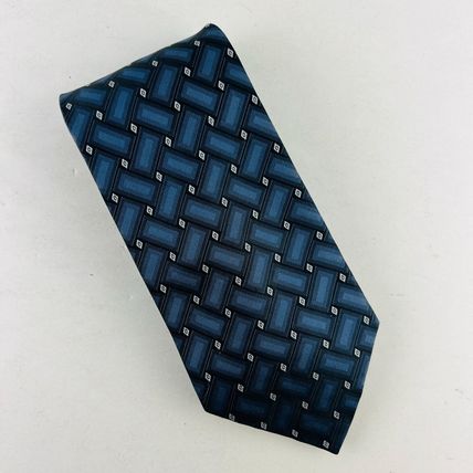 J Ferrar Dress Design Necktie Tie Silk Blue Black Rectangle Diamonds