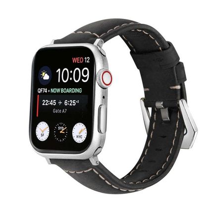 Silver Buckle Genuine Leather Watch Band, For Apple Watch Series 8&7 45mm, For A
