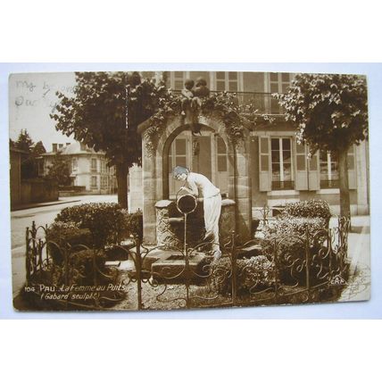 1928 postcard Pau Woman at the Well, Sculpture, Gabard