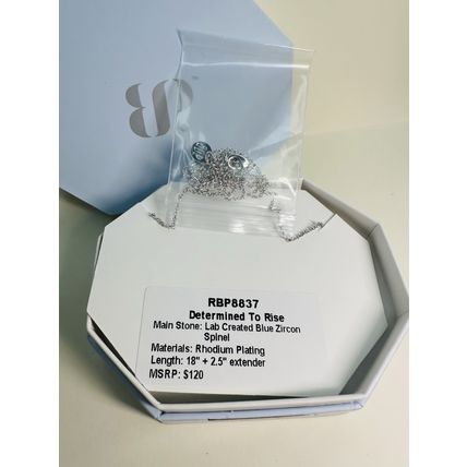 NIB Bomb Party Necklace RBP8837 Determined Rise LC Blue Zircon Spinel Rhodium P