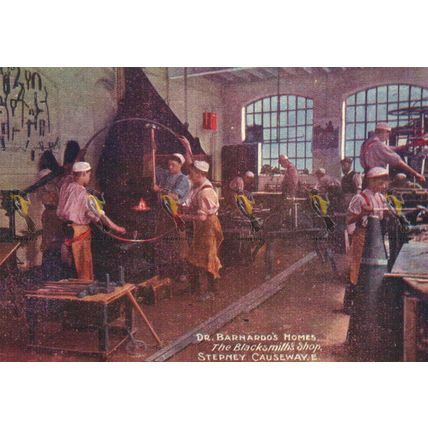 Dr Barnardo's Homes, Blacksmith Shop, Stepney Causeway, London, Postcard, 1908